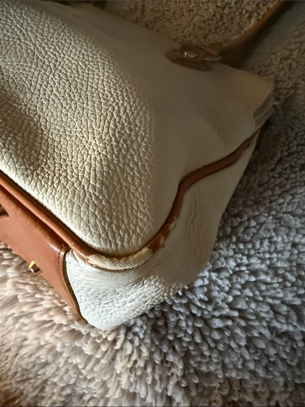 Valentina Cream Satchel with Tan Accents and Gold Plate